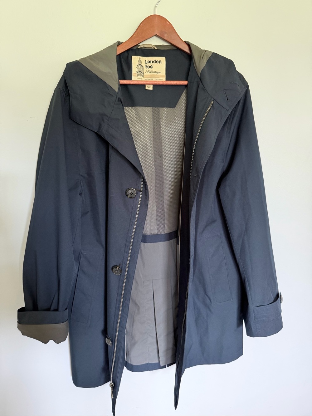 London Fog Men's Navy Jacket with Gray Trim Size M
